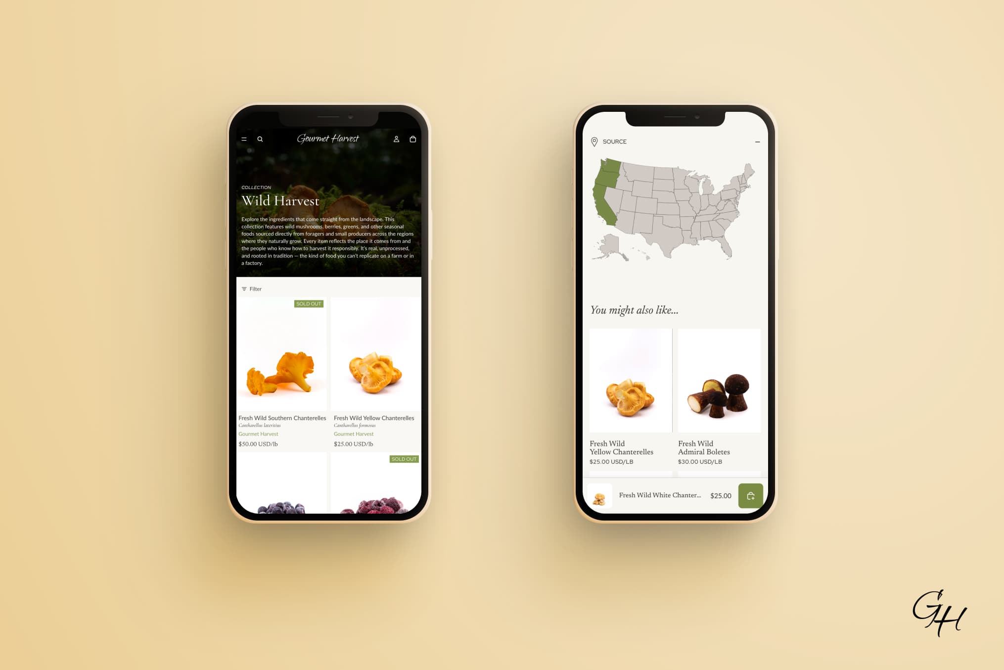 Gourmet Harvest wild-foods storefront with seasonal ingredients on the cover