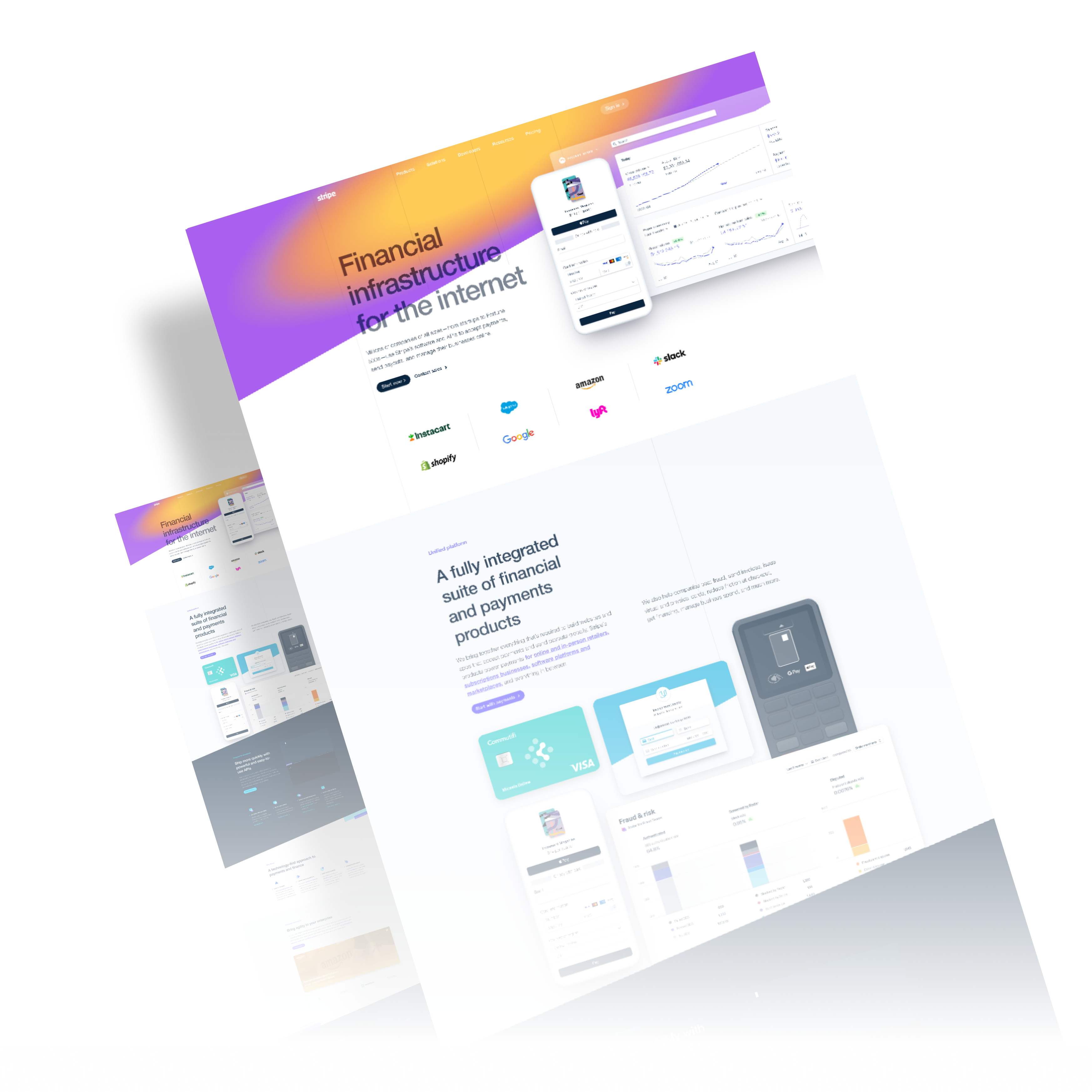 Stripe product collage, financial infrastructure screens