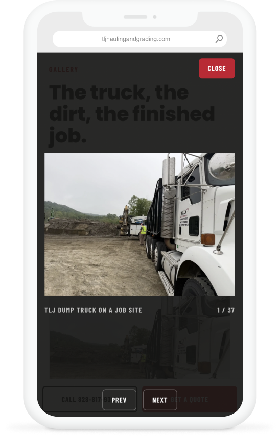 TLJ Hauling gallery on mobile, dump truck on a job site, 1 of 37